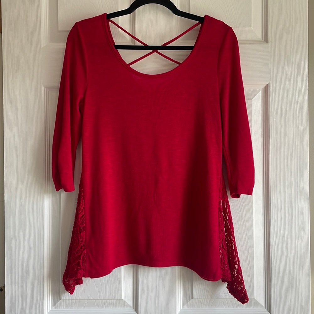 Iz Byer Red Sweater with Lace